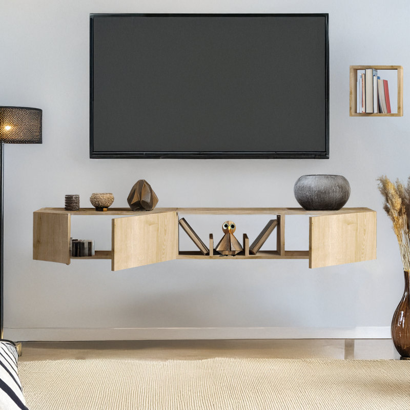 Flush Mount TV Stand For Tvs Up To 78 With Square Wall Shelf